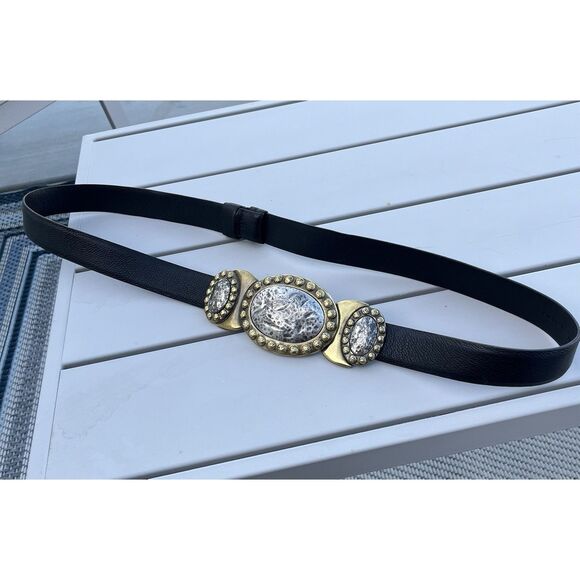 Chicos Leather, Adjustable Two Tone Buckle Belt - M/L - Black - Picture 4 of 8